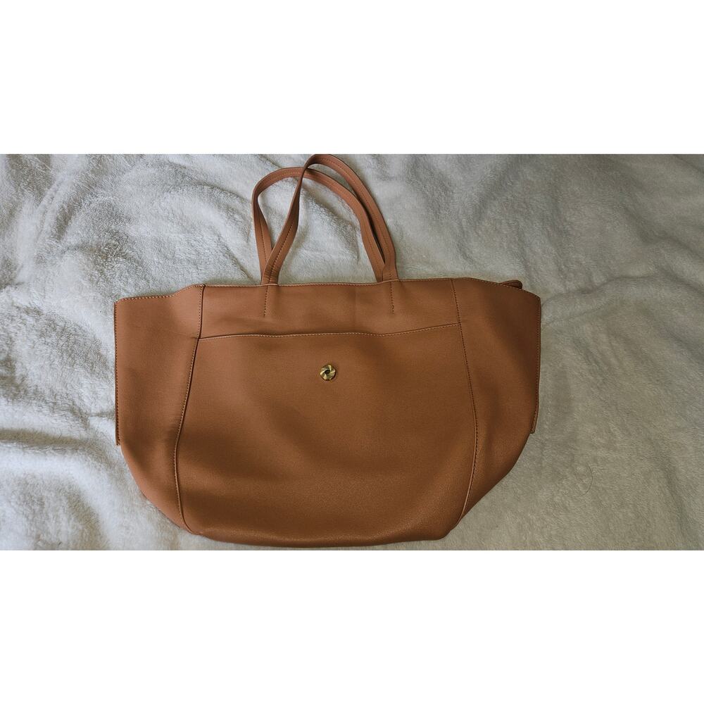 Anthropologie Vegan‎ Leather Zip Up Tote,  Tan Good Pre-owned Condition
